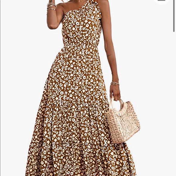Embroidered Layered Single Shoulder Midi Dress